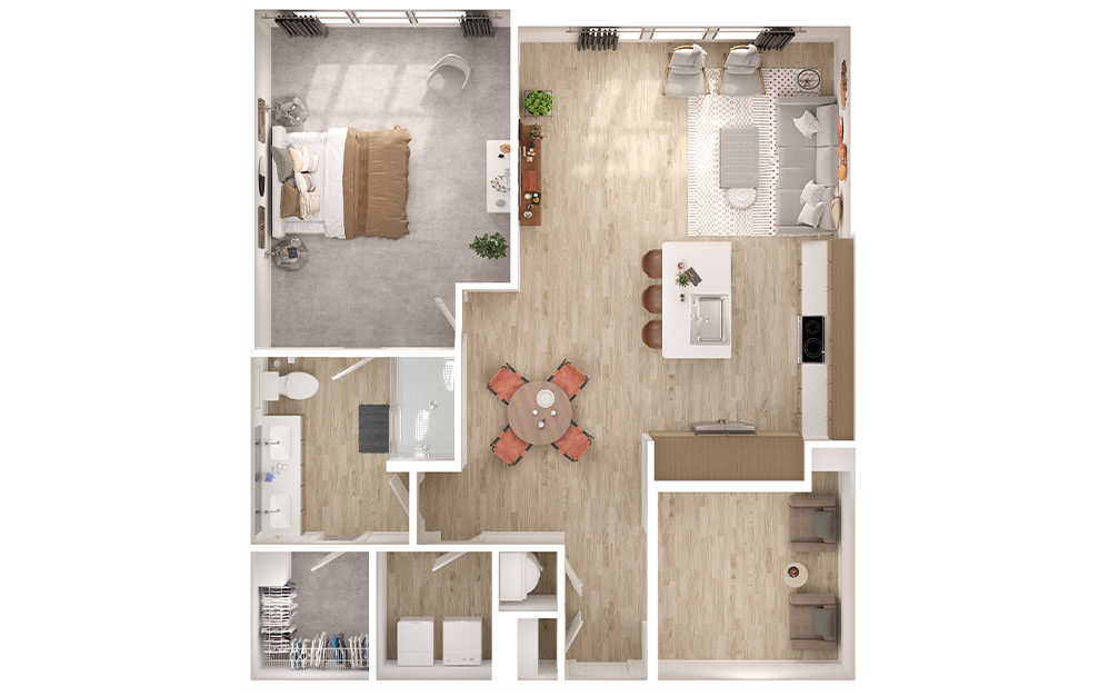 A6.1D - 1 bedroom floorplan layout with 1 bath and 1100 square feet.